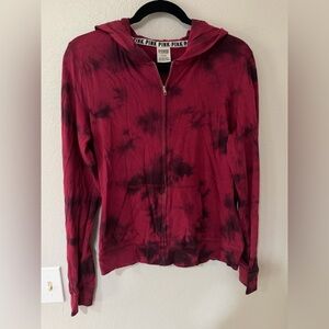 Victorias Secret PINK - Tye Dye Red - Zip Up Hoody Hoodie - Medium Sweater